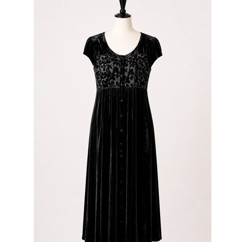 VTG Eileen West Black Velvet‎ Maxi Dress Women's 12 Whimsy Goth Victorian NWT